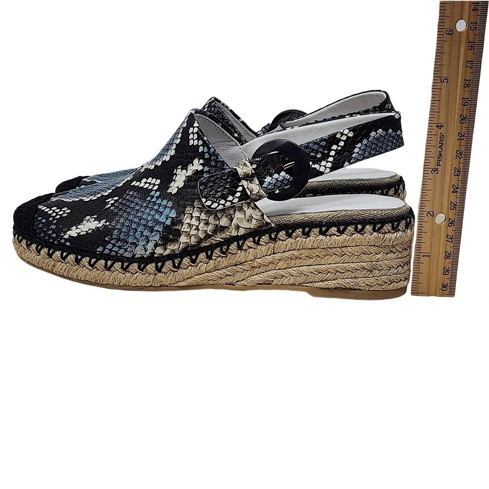 Vince Glyn Espadrille Wedge‎ Sandals 6 Wom Slingback Blue Snake Skin Leather NEW